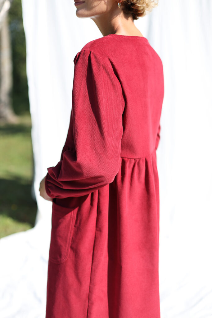 Burgundy needlecord long sleeve dress with pockets - Image 4