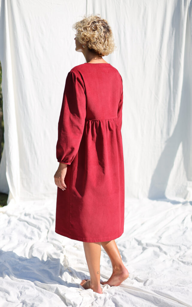 Burgundy needlecord long sleeve dress with pockets - Image 3
