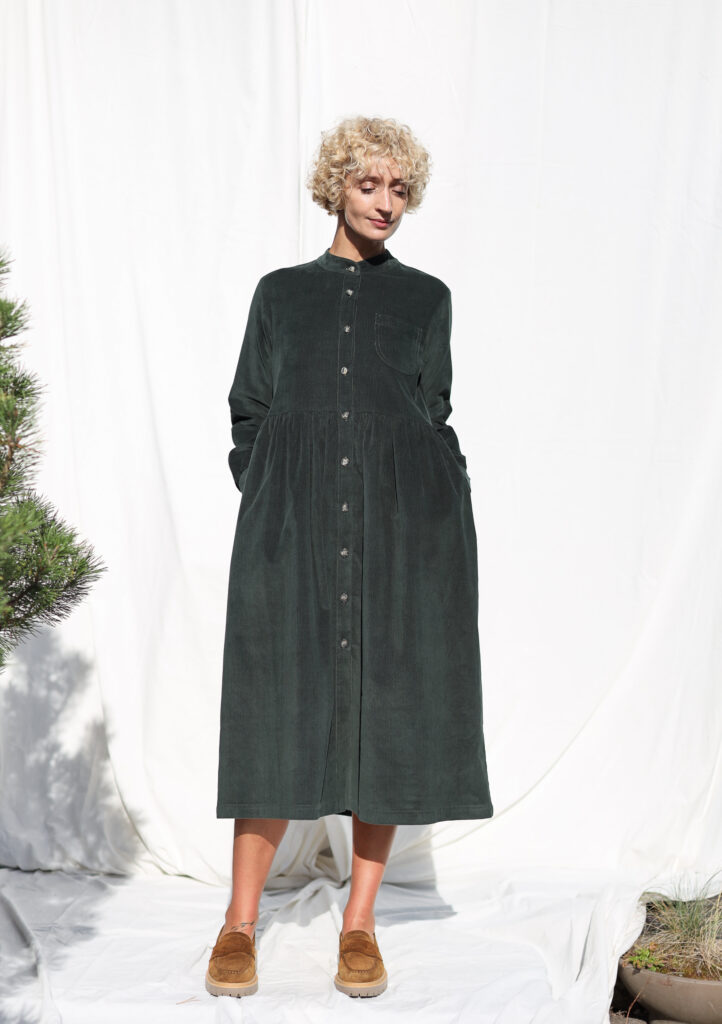 Needlecord long sleeve grandad collar shirtdress CORA - Image 1
