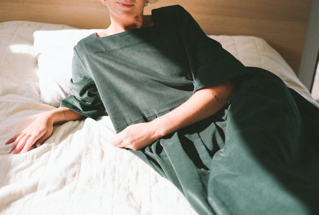 Oversized Needlecord Dress VALERIE in dark sage color - Image 6