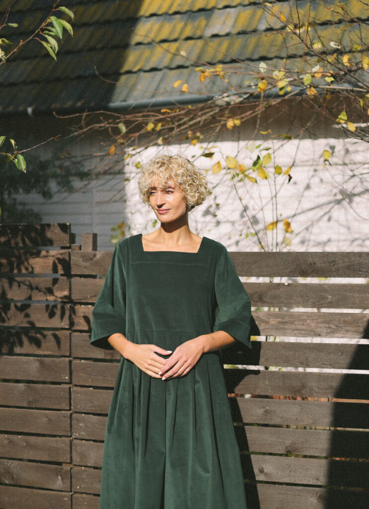 Oversized Needlecord Dress VALERIE in dark sage color - Image 5
