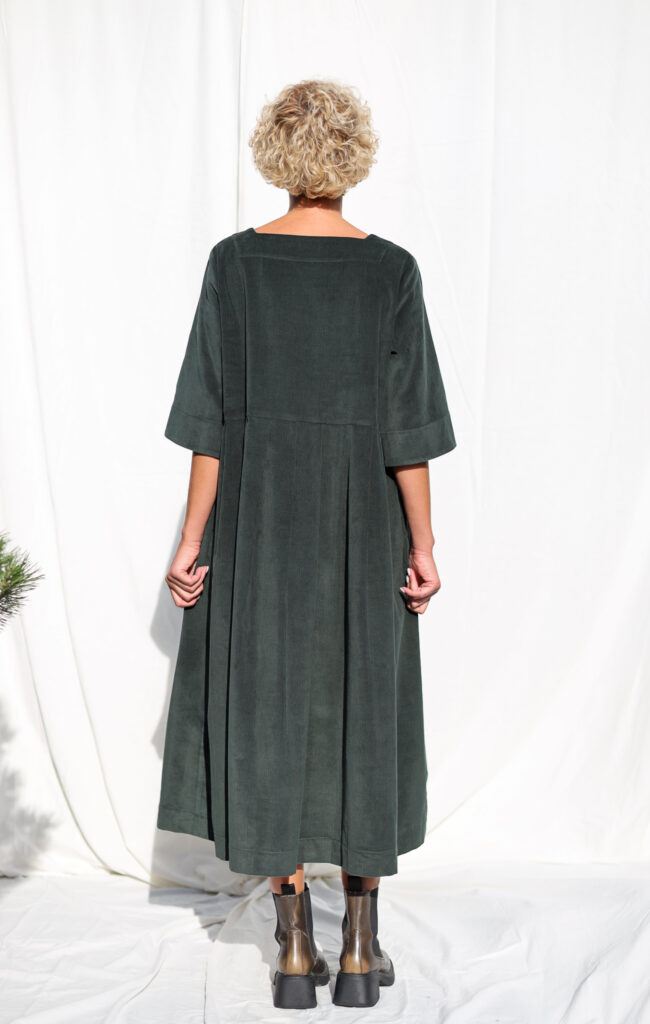 Oversized Needlecord Dress VALERIE in dark sage color - Image 3