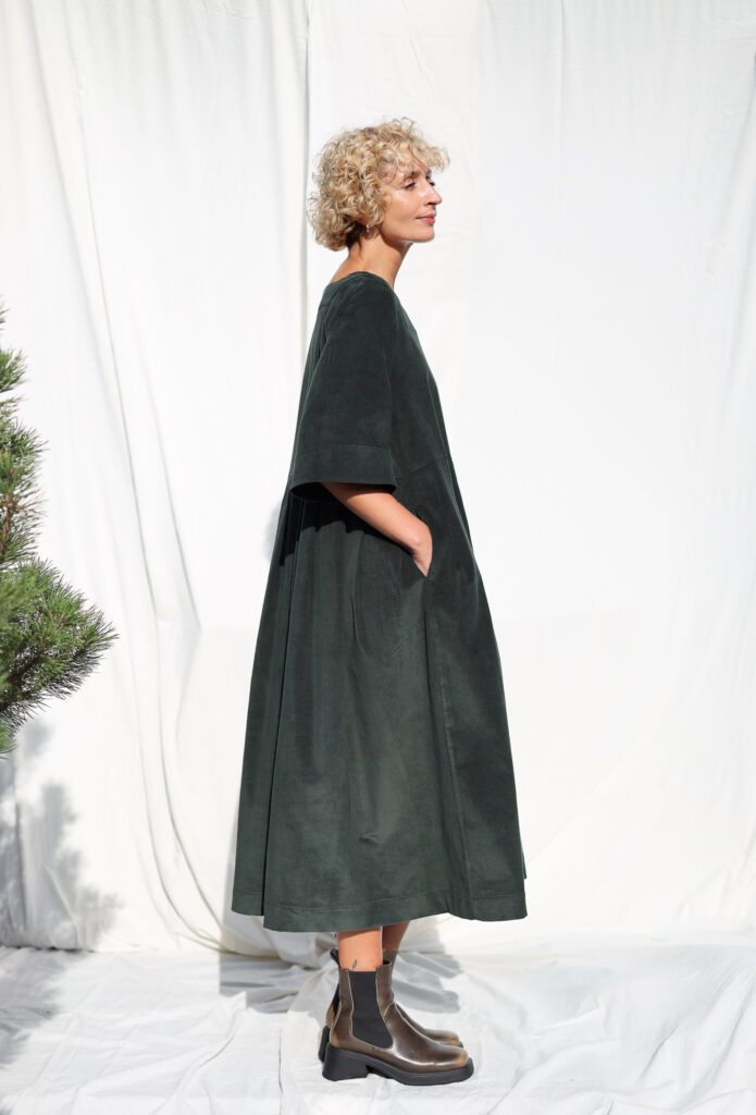 Oversized Needlecord Dress VALERIE in dark sage color - Image 2