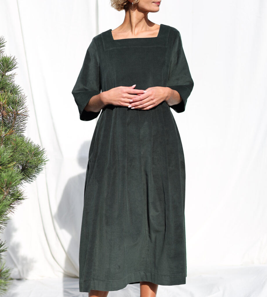 Oversized Needlecord Dress VALERIE in dark sage color - Image 1