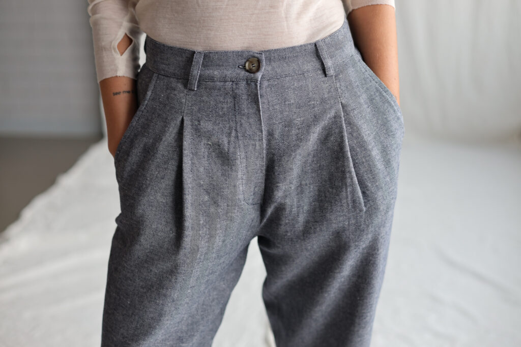 Herringbone wool and linen boxy tapered leg trousers - Image 6