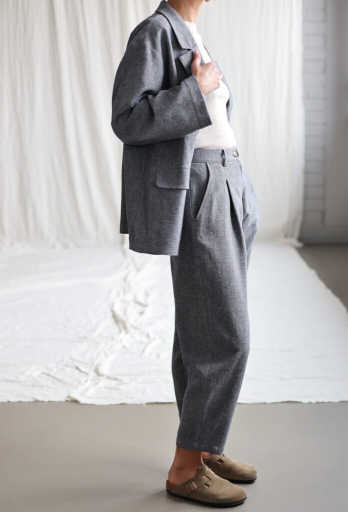 Herringbone wool and linen boxy tapered leg trousers - Image 4
