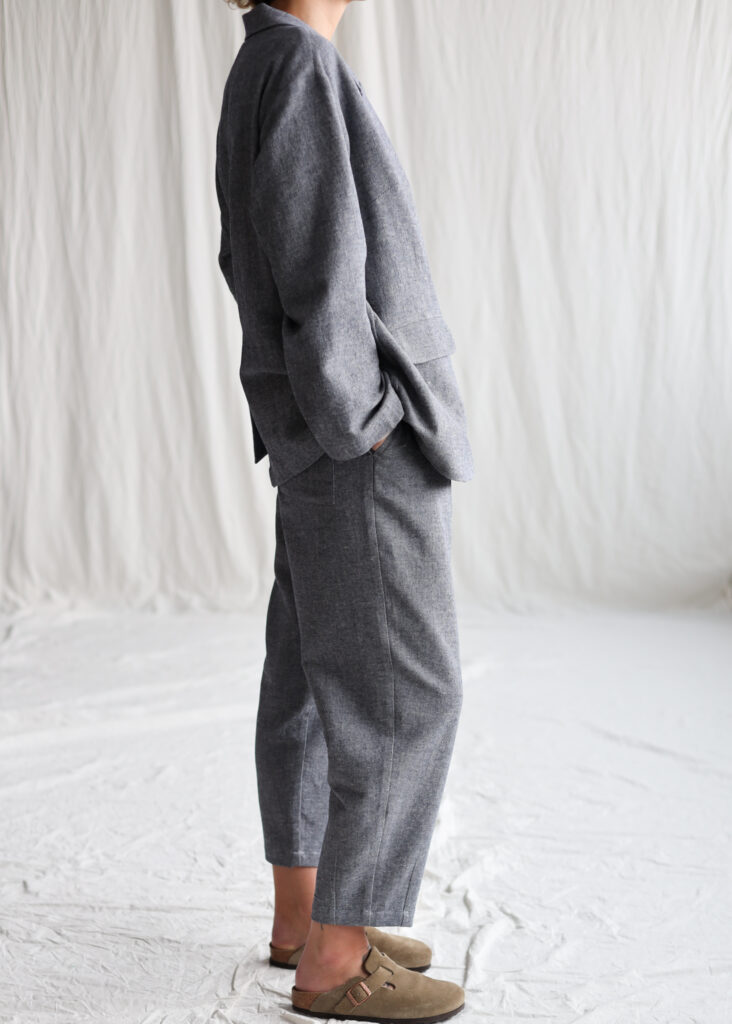Herringbone wool and linen boxy tapered leg trousers - Image 3