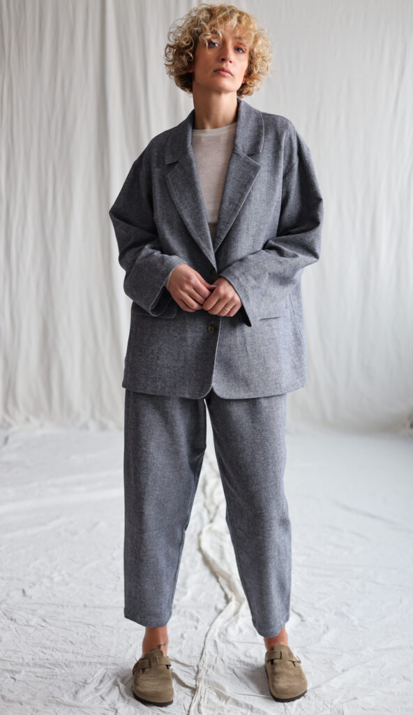Herringbone wool and linen boxy tapered leg trousers - Image 1