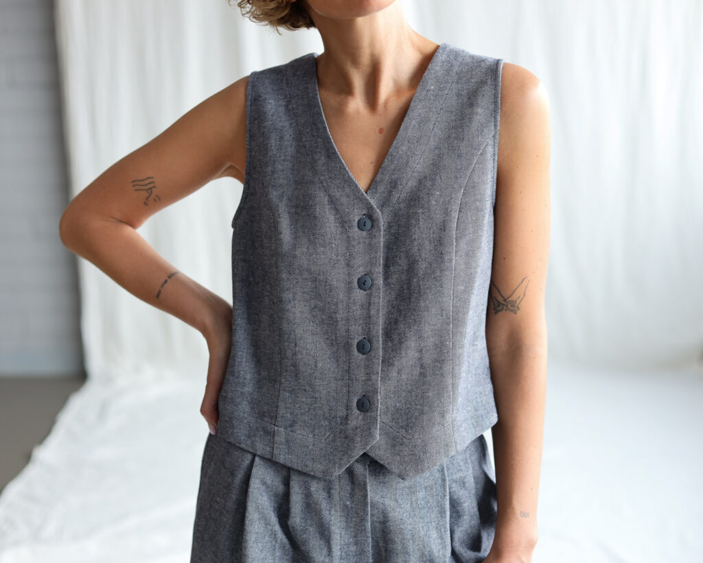 Herringbone linen and wool waistcoat - Image 6