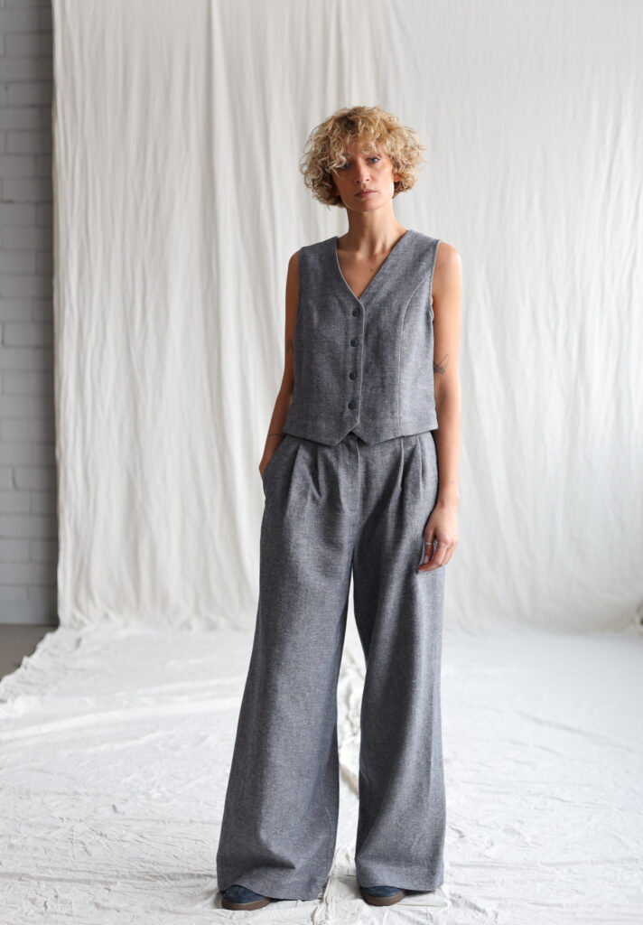 Herringbone linen and wool waistcoat - Image 3