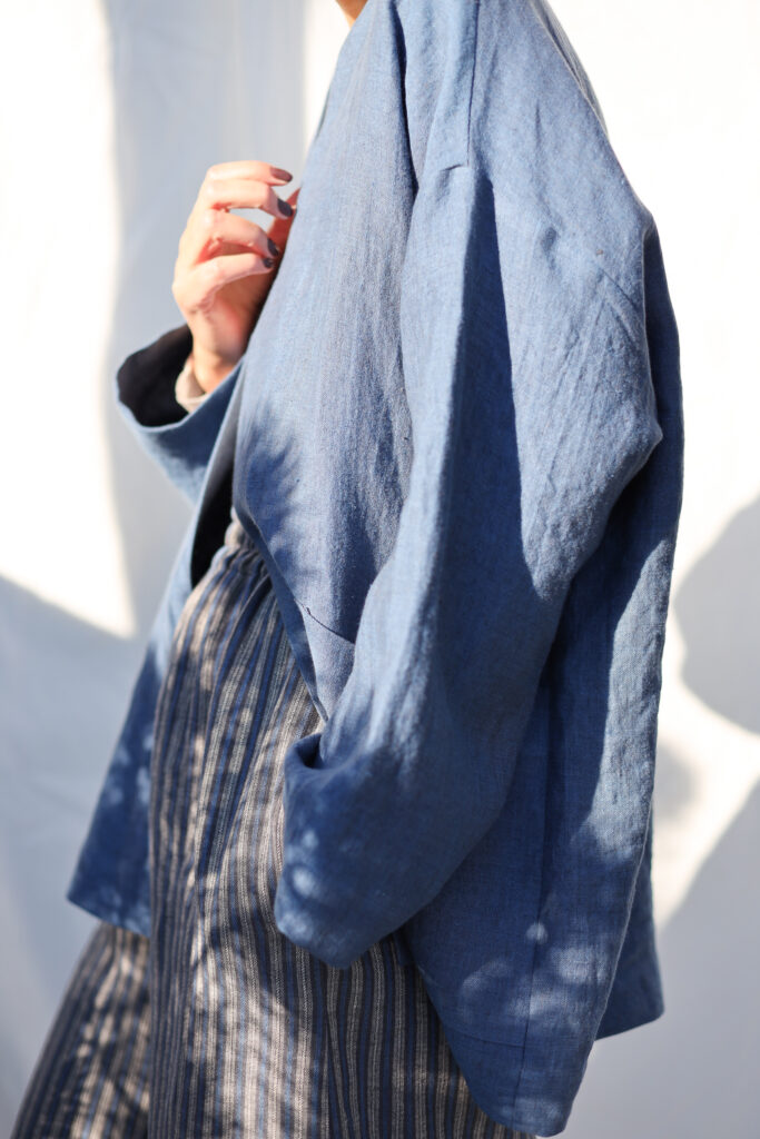 Heavy linen graphite blue kimono style jacket - Image 6