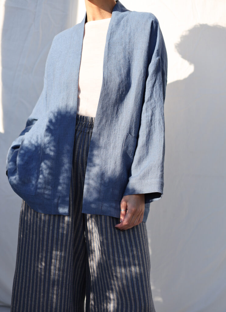 Heavy linen graphite blue kimono style jacket - Image 4