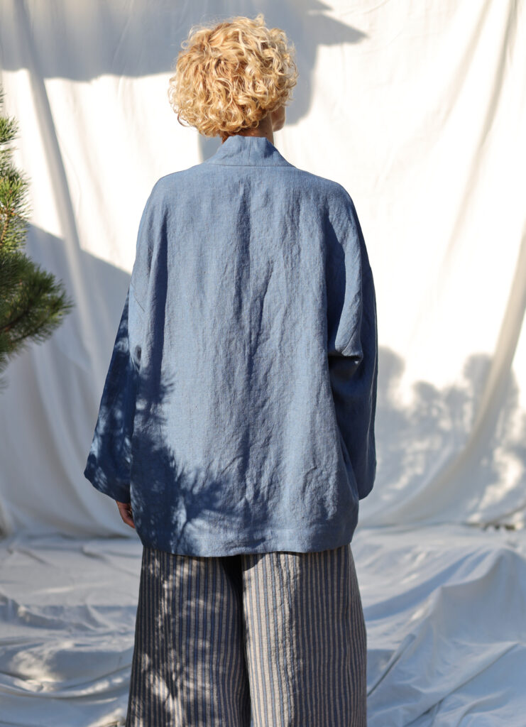 Heavy linen graphite blue kimono style jacket - Image 3