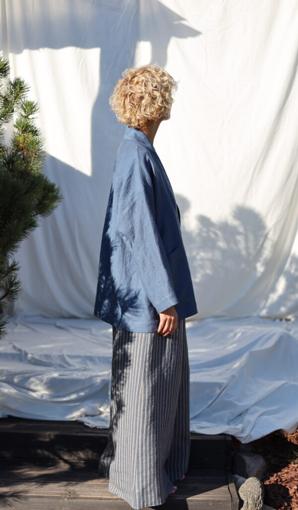 Heavy linen graphite blue kimono style jacket - Image 2