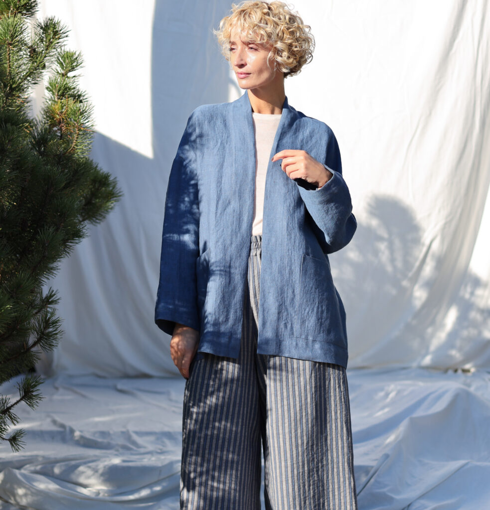 Heavy linen graphite blue kimono style jacket - Image 1