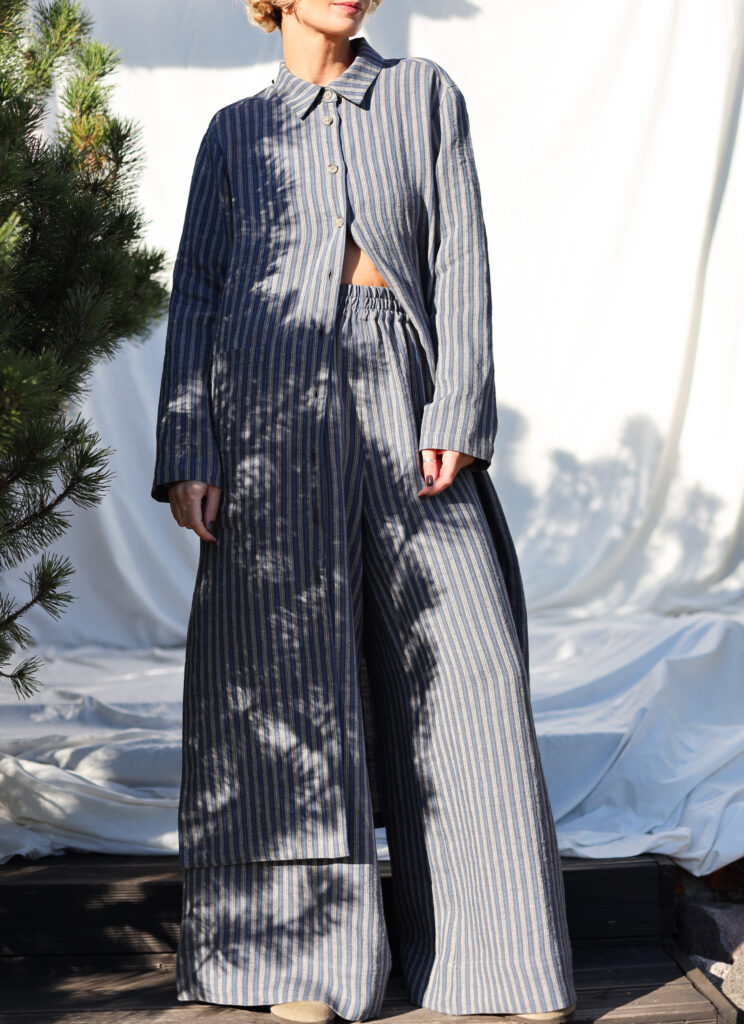 Oversized long sleeves jacquard striped linen shirt dress - Image 6