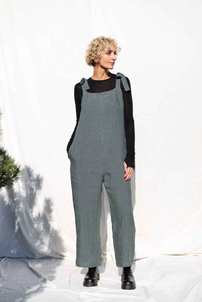 Striped linen Tie-strap summer jumpsuit - Image 1