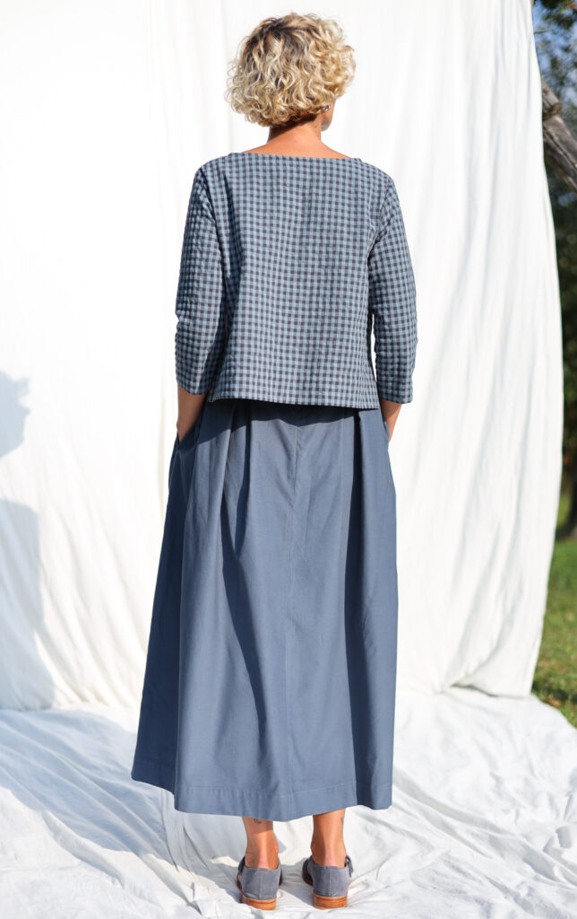 Needlecord Pleated Skirt in Duck Blue color - Image 4