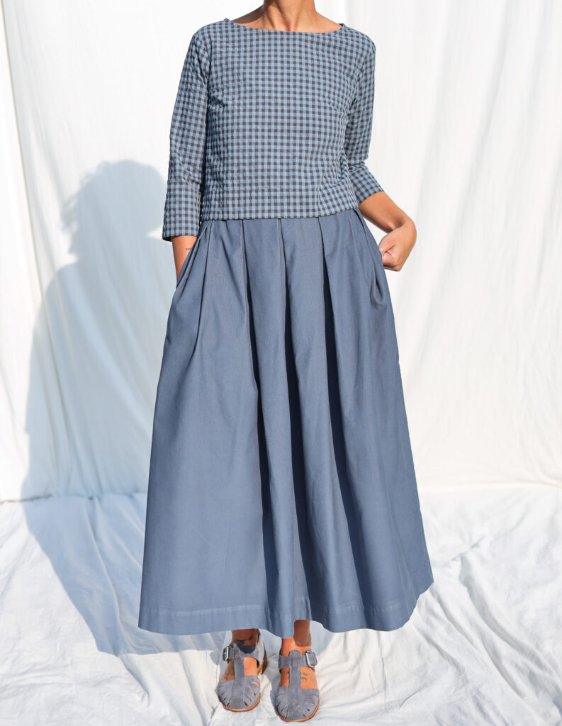 Needlecord Pleated Skirt in Duck Blue color - Image 2