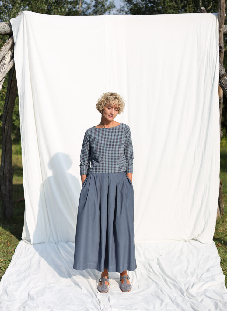 Needlecord Pleated Skirt in Duck Blue color - Image 1