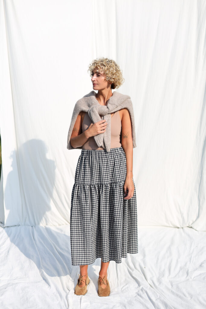 Elasticated waist tiered seersucker gingham skirt - Image 5