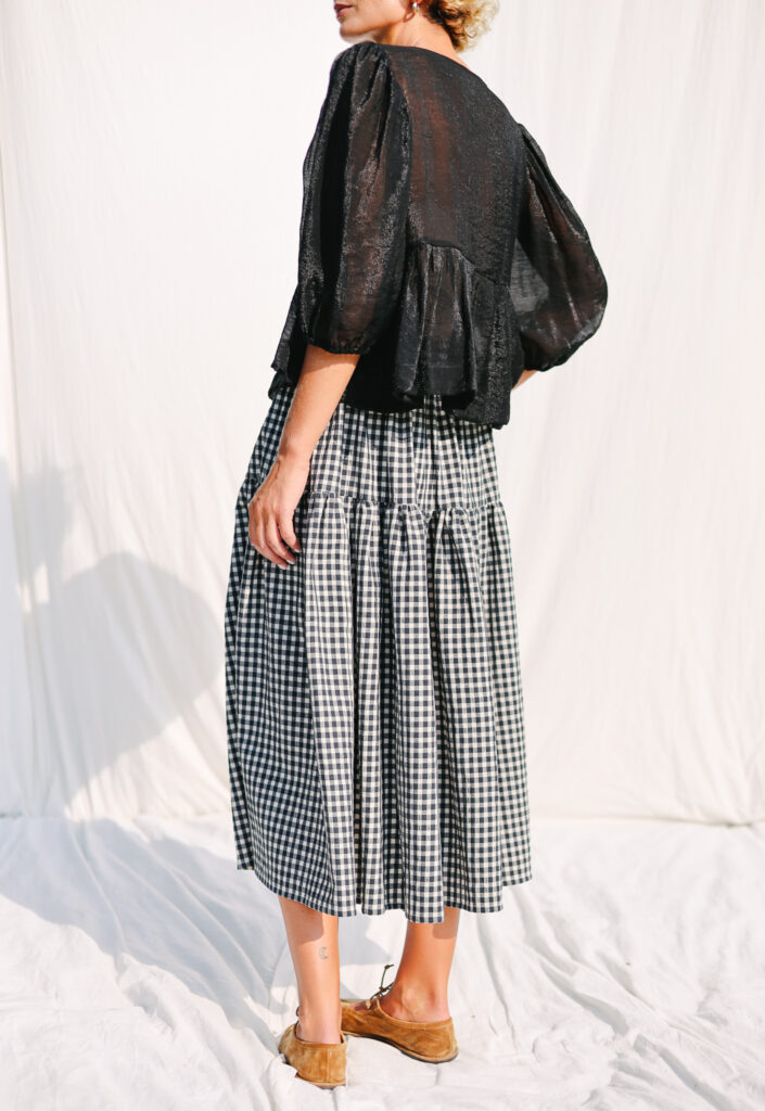 Elasticated waist tiered seersucker gingham skirt - Image 3