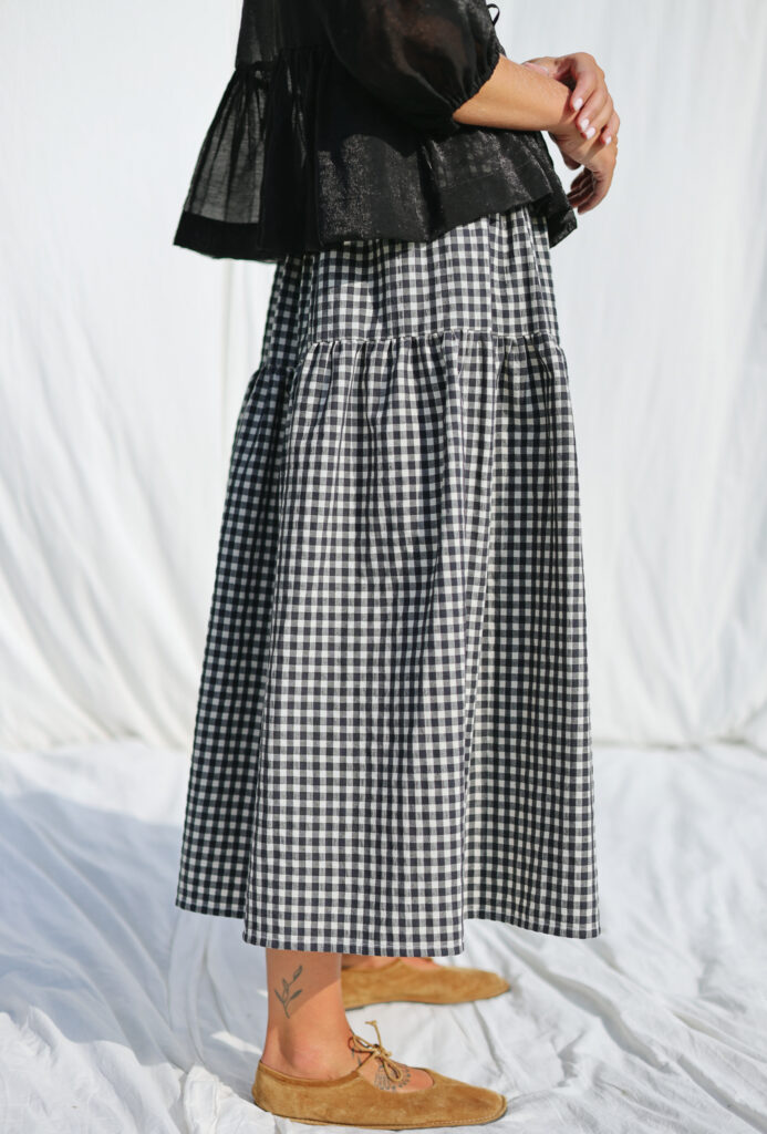 Elasticated waist tiered seersucker gingham skirt - Image 2