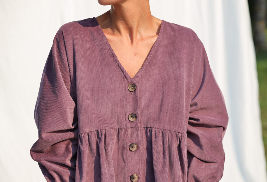 V-neck button through needlecord dress - Image 1