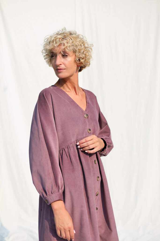 V-neck button through needlecord dress - Image 2