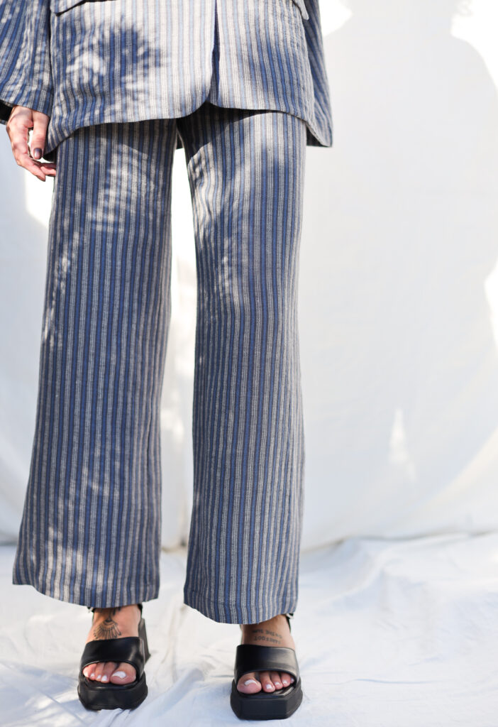 Vintage cut exclusive jacquard linen culottes in stripes - Image 2