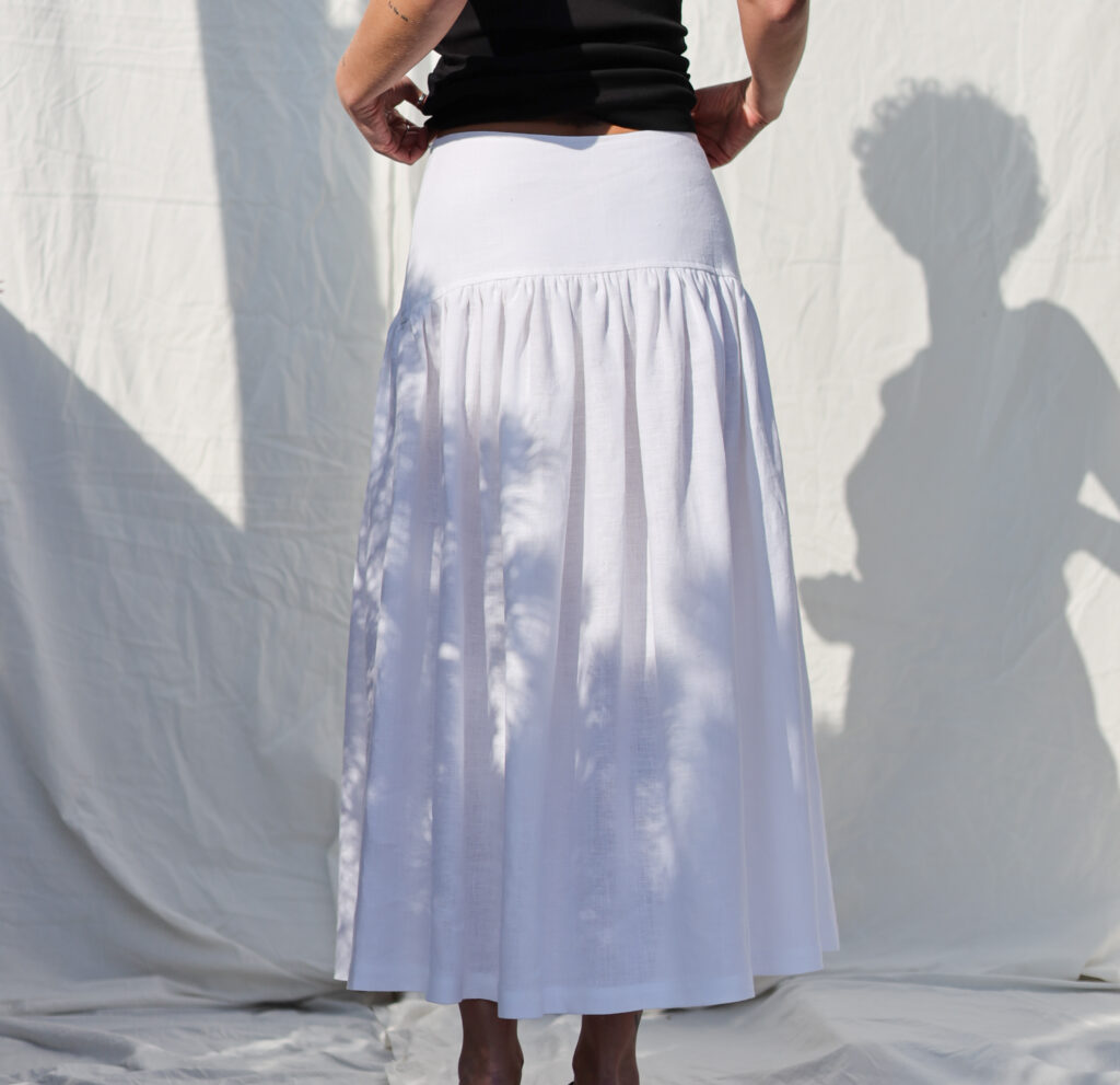 Yoke ruffle white linen skirt BRIGIT - Image 5