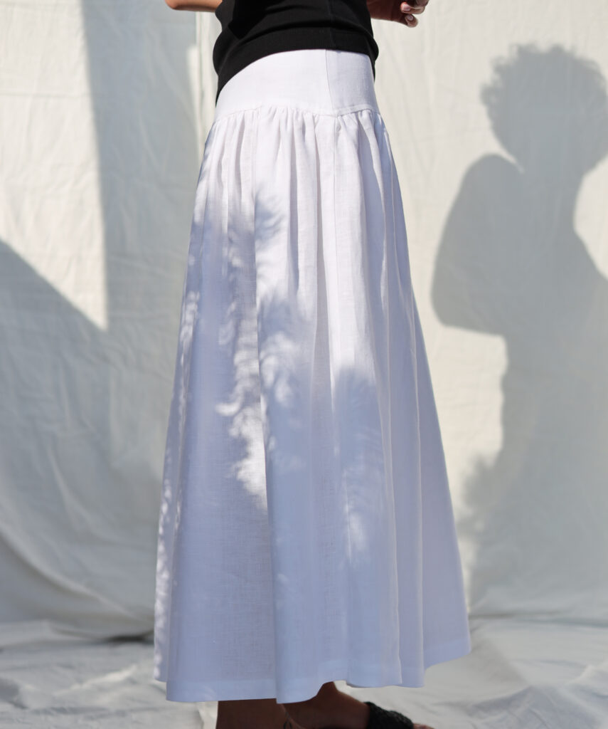 Yoke ruffle white linen skirt BRIGIT - Image 3