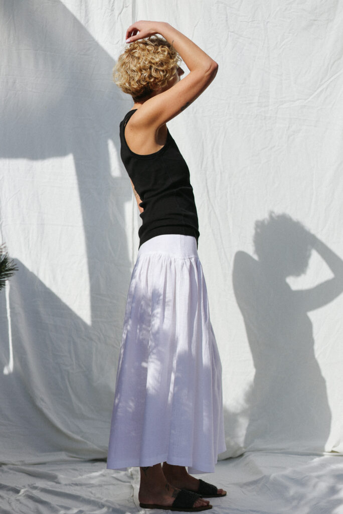 Yoke ruffle white linen skirt BRIGIT - Image 4