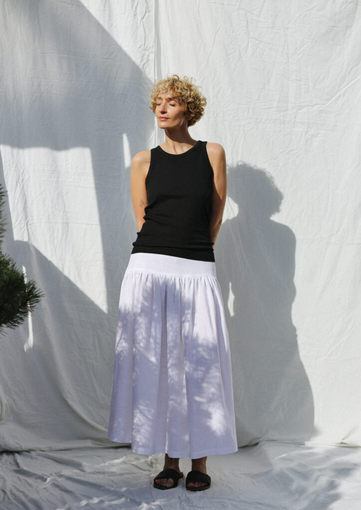 Yoke ruffle white linen skirt BRIGIT - Image 1