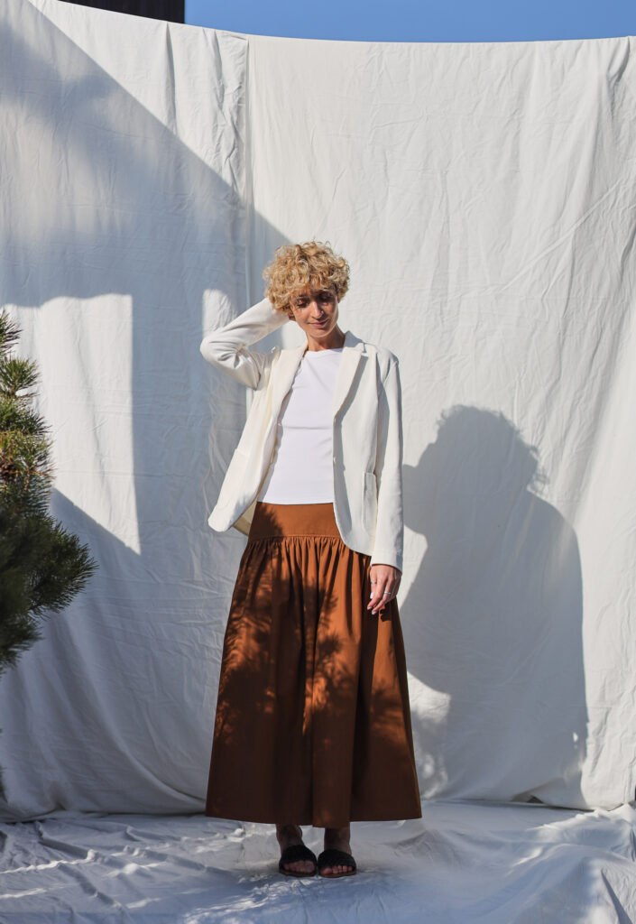 Yoke ruffle tobacco cotton poplin skirt BRIGIT - Image 6