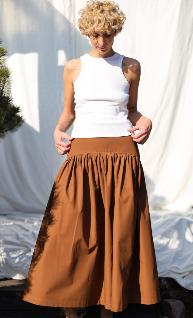Yoke ruffle tobacco cotton poplin skirt BRIGIT - Image 4