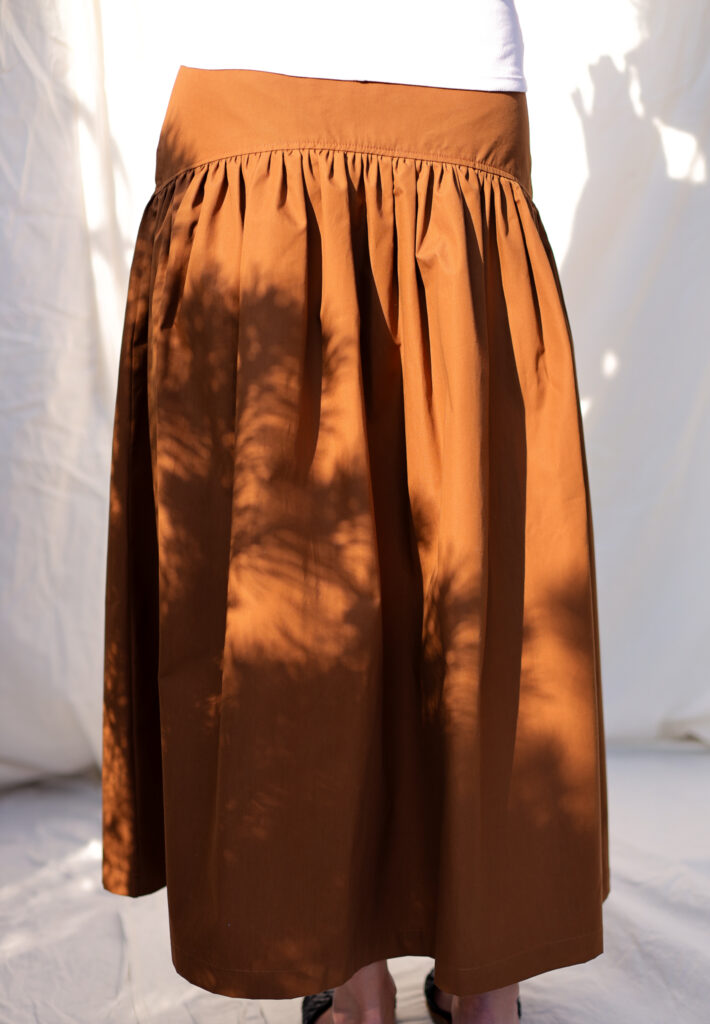 Yoke ruffle tobacco cotton poplin skirt BRIGIT - Image 3