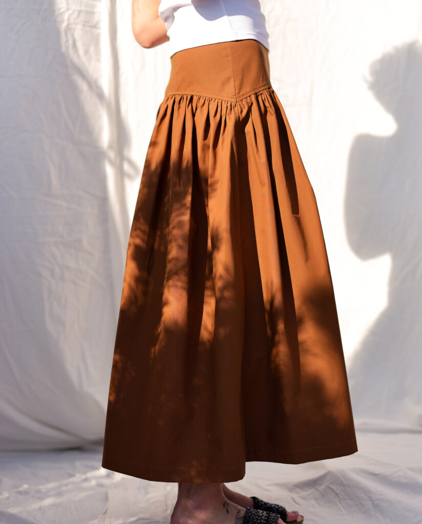 Yoke ruffle tobacco cotton poplin skirt BRIGIT - Image 2