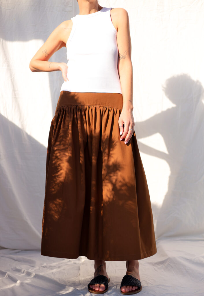 Yoke ruffle tobacco cotton poplin skirt BRIGIT - Image 1