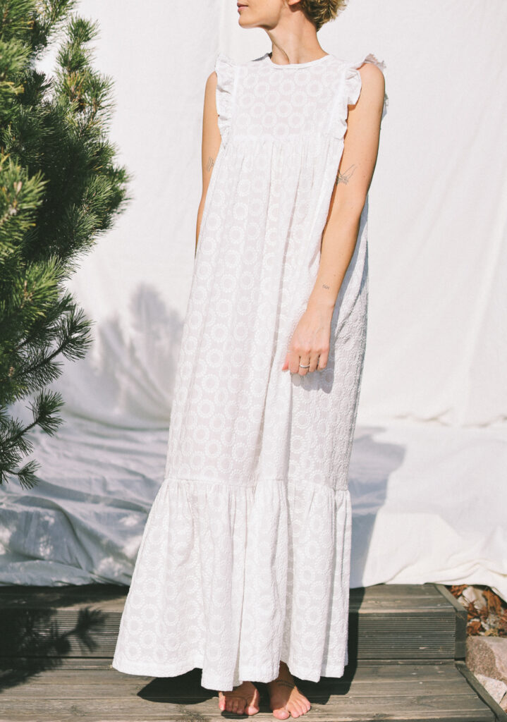 Embroidery cotton flutter sleeve elegant summer dress with tie BASILE - Image 5