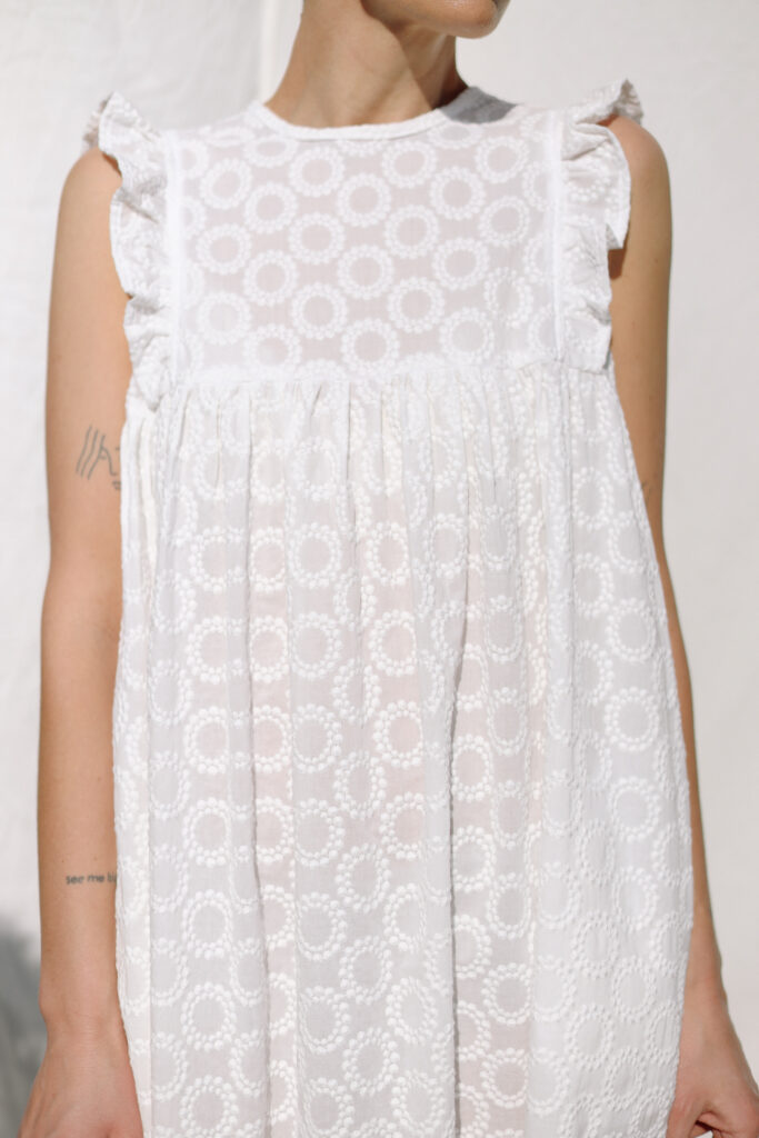 Embroidery cotton flutter sleeve elegant summer dress with tie BASILE - Image 4