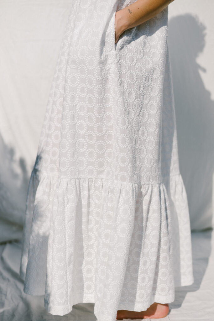 Embroidery cotton flutter sleeve elegant summer dress with tie BASILE - Image 3