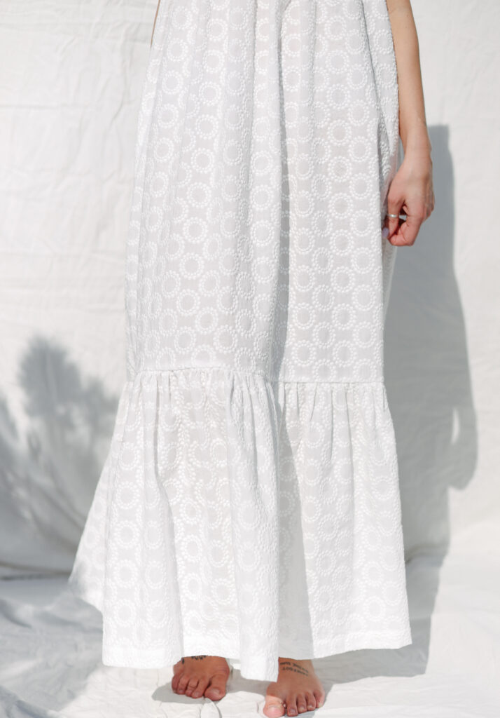 Embroidery cotton flutter sleeve elegant summer dress with tie BASILE - Image 2