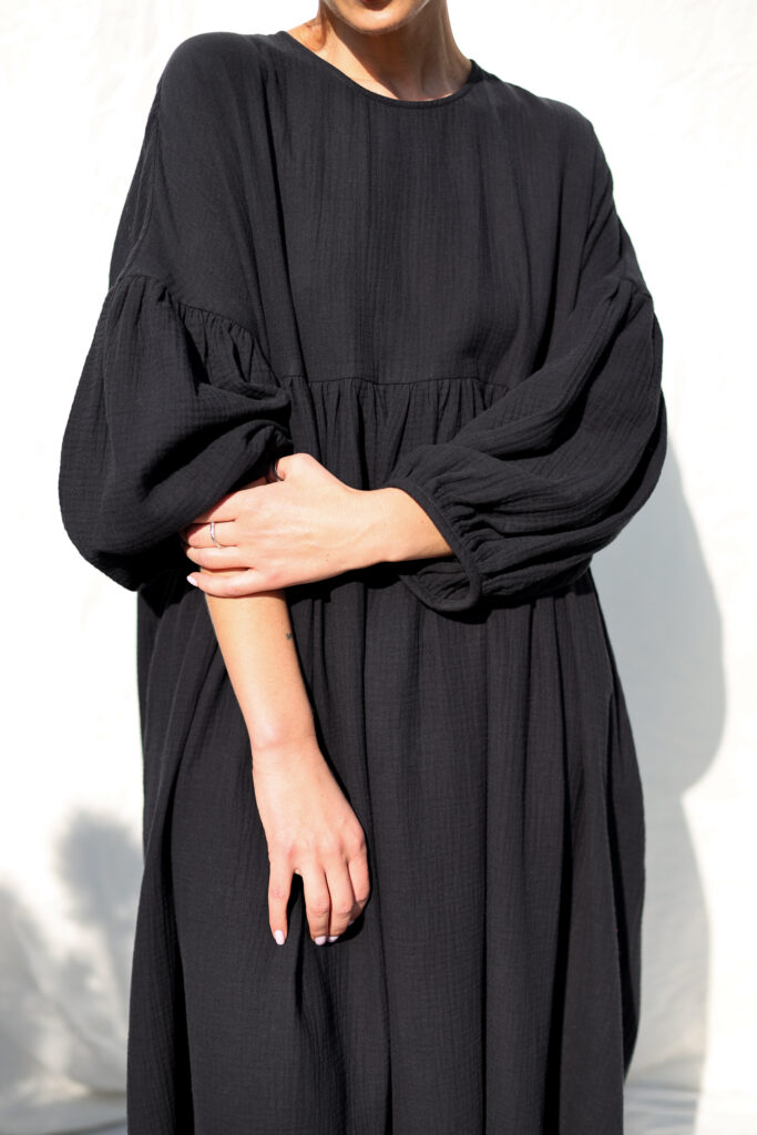 Black organic double gauze checks oversized dress GRETA | Dress | Sustainable clothing | OffOn clothing