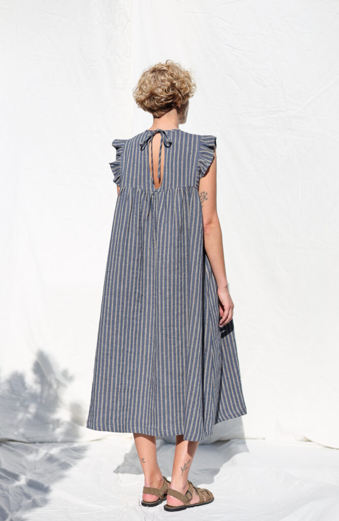 Flutter sleeves linen dress AMANDA in exclusive jacquard linen | Dress | Sustainable clothing | OffOn clothing