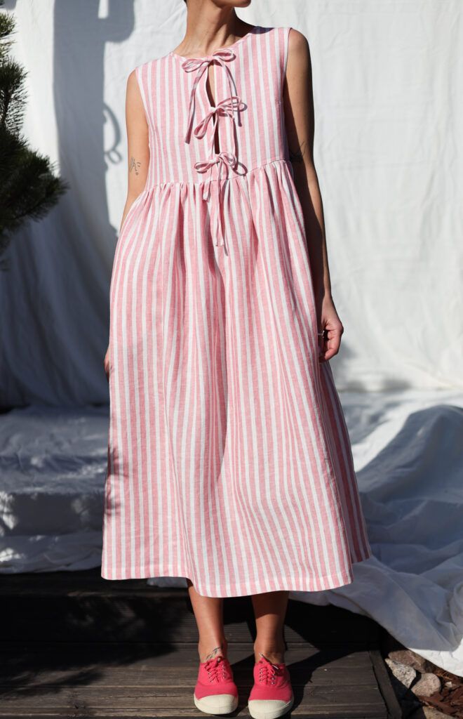 Sleeveless linen dress with front ties GEMMA | Dress | Sustainable clothing | OffOn clothing