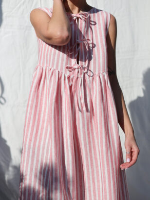 Sleeveless linen dress with front ties GEMMA | Dress | Sustainable clothing | OffOn clothing