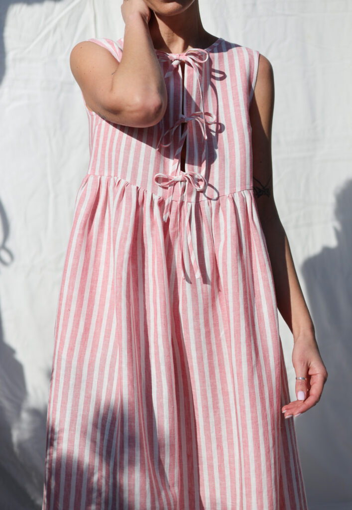 Sleeveless linen dress with front ties GEMMA | Dress | Sustainable clothing | OffOn clothing