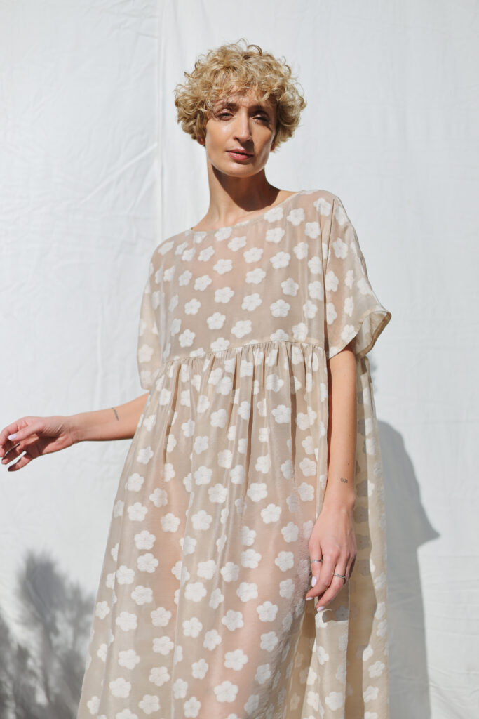 Floral oversized viscose organza dress SILVINA | Dress | Sustainable clothing | OffOn clothing