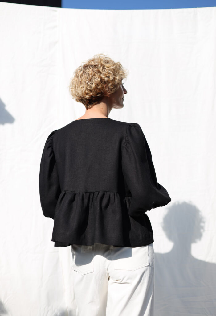 Linen tie front puffy sleeves top SUNNY - Image 2